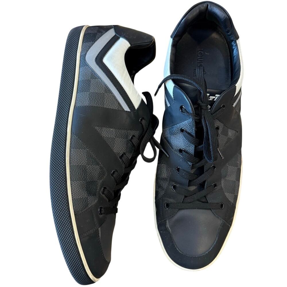 LOUIS VUITTON Heroes Graphite Damier Canvas Leather Low Top Sneaker Shoes 11.5